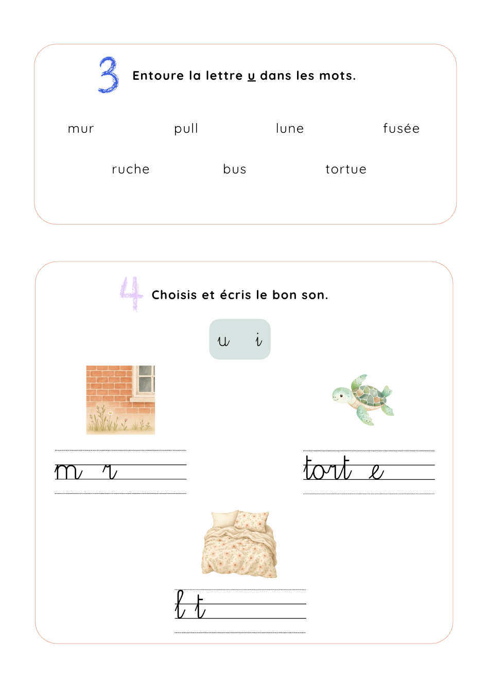 Fiches des sons [i] et [y] / i et u