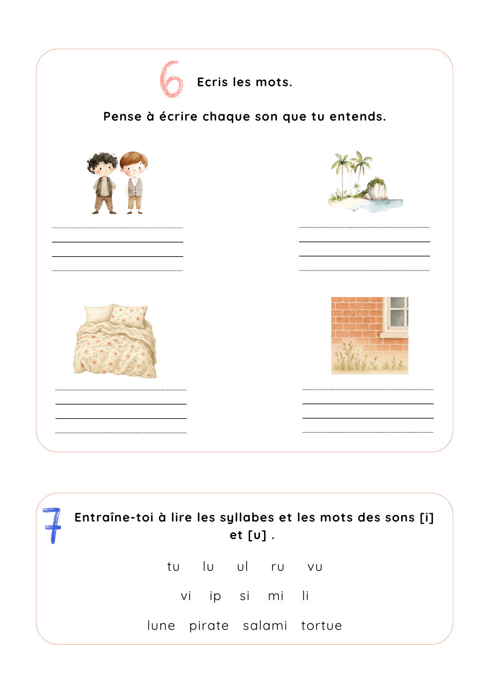 Fiches des sons [i] et [y] / i et u